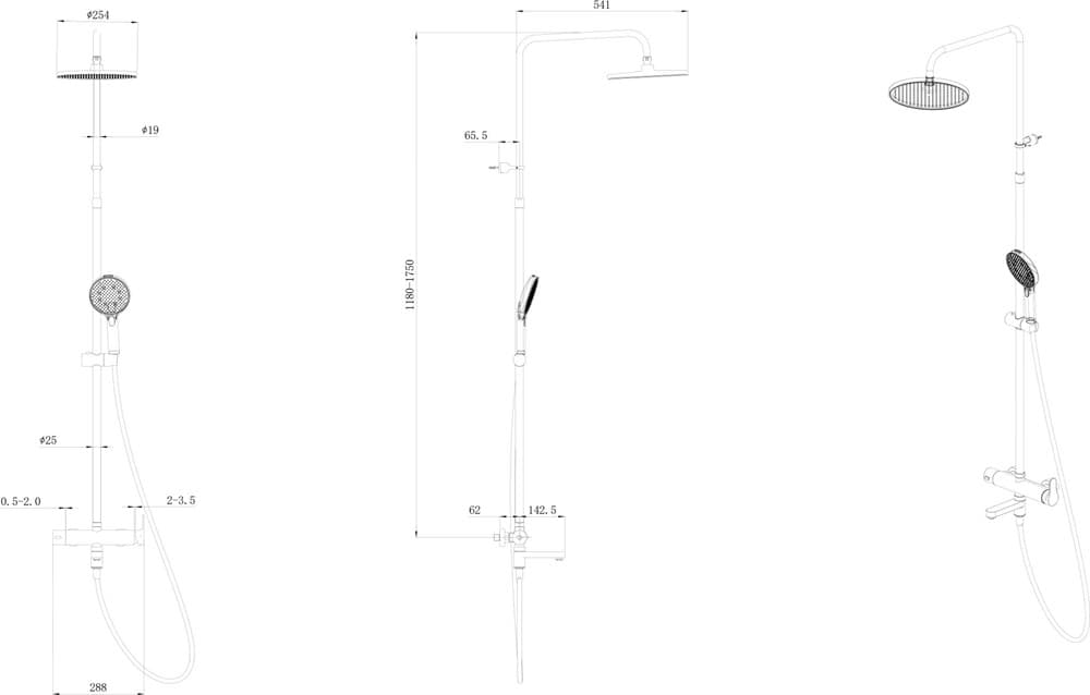 FO.202.KM.BLK.M Душевая колонна Fonte/Фонте на 3 потока с поворотным изливом и механическим смесителем, черный матовый - фото 124640