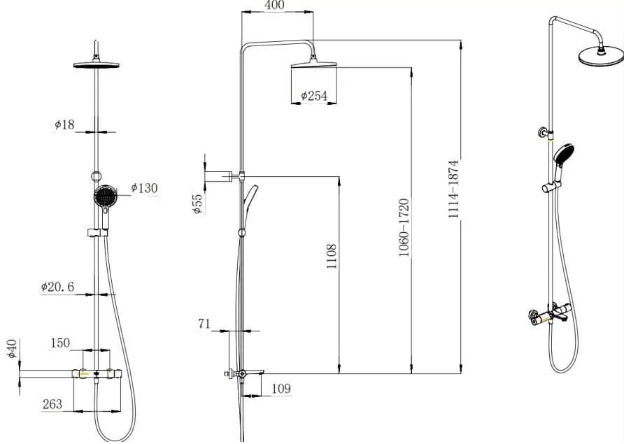 FO.301.KM.CR Душевая колонна Fonte/Фонте на 3 потока с фиксированным изливом и термостатическим смесителем, хром - фото 129456