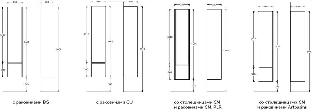 MOD.165/WHT Пенал Modula/Модула подвесной 165 с дверцей и ящиком, белый глянцевый - фото 127783