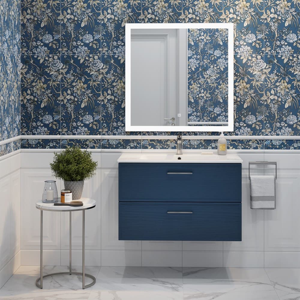 PIA.CL.85/BLU.M Тумба Piano Classic/Пиано Классик подвесная 85 см, 2 ящика, ясень синий матовый - фото 116884