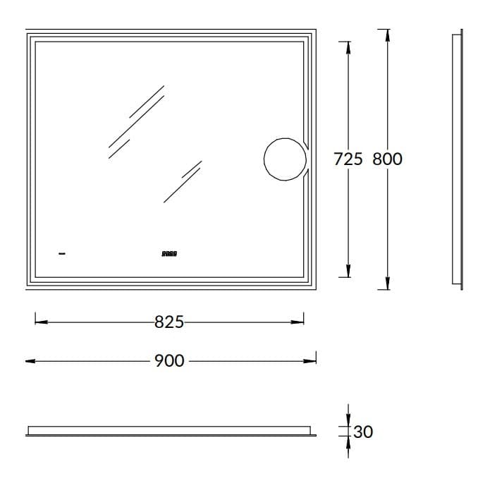 TE.mi.90.1 Зеркало Tecno/Текно c LED 90 с макро линзой, с подсветкой, с функцией антизапотевание, белый глянцевый - фото 116350