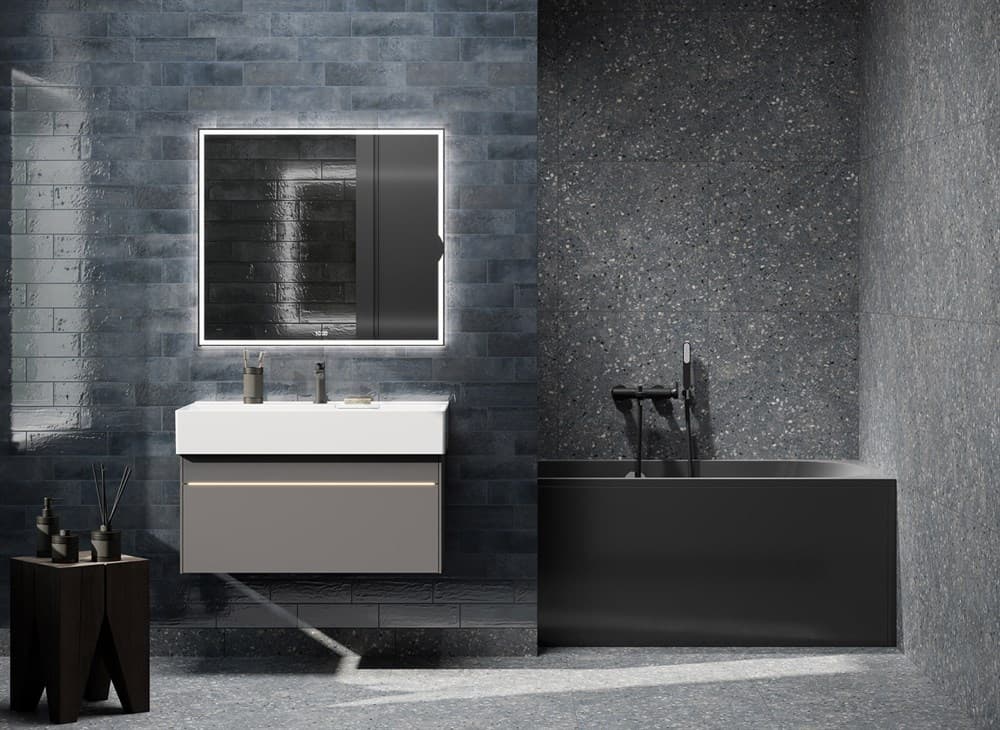 TE.mi.90.1 Зеркало Tecno/Текно c LED 90 с макро линзой, с подсветкой, с функцией антизапотевание, белый глянцевый - фото 116351