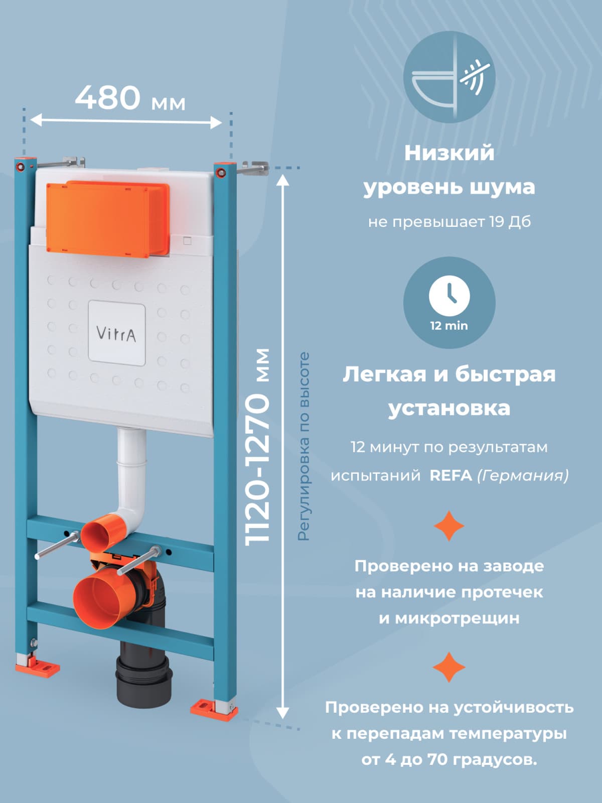 Инсталляция для унитаза VitrA V-Fix Core (Ви-Фикс Кор) 800-1873 с кнопкой глянцевой хром