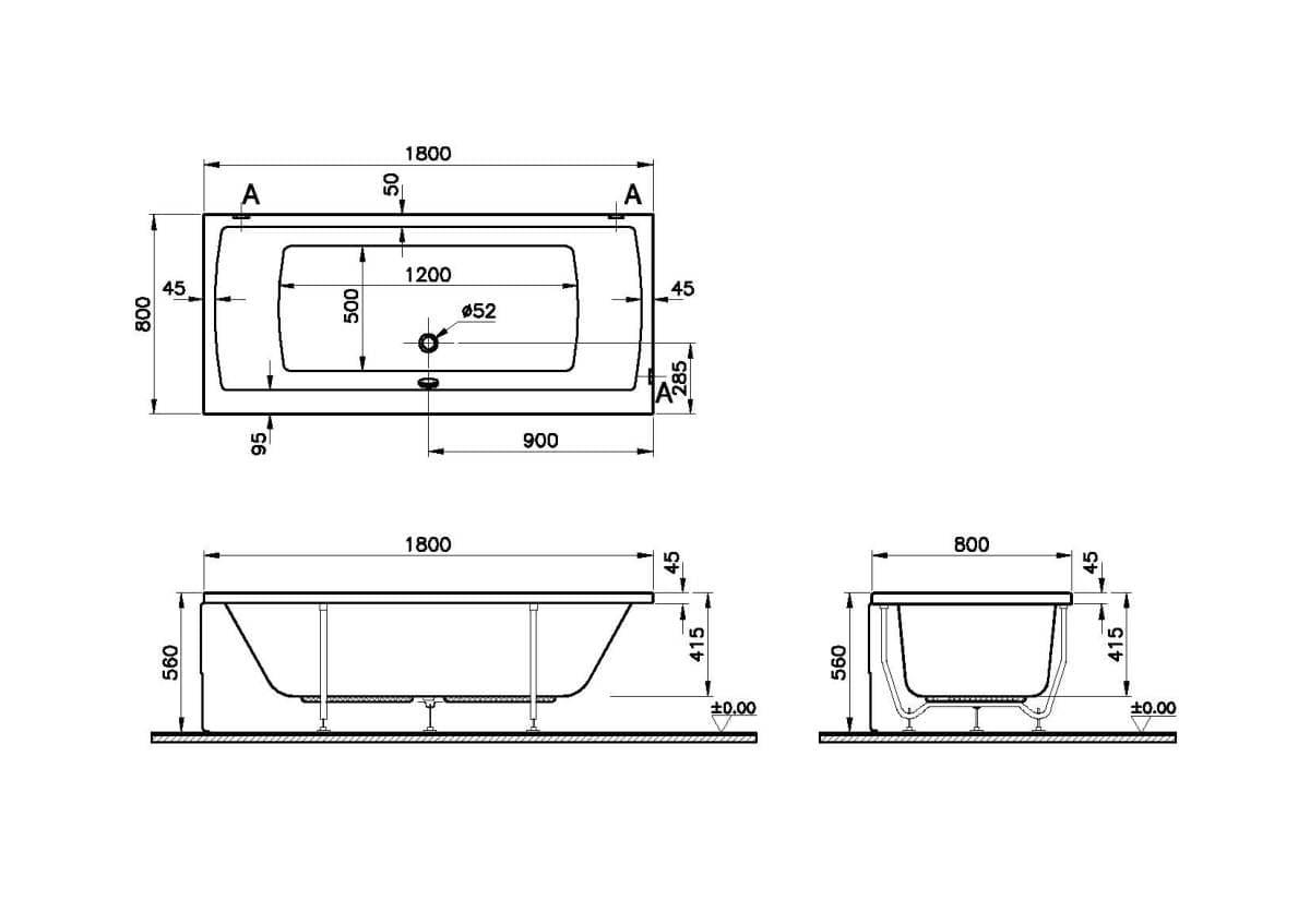Ванна VitrA Neon (Неон) 52540001000 180 x 80 см акриловая прямоугольная белая