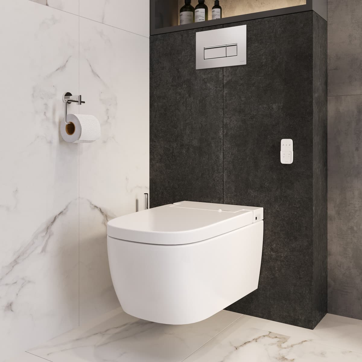 Умный унитаз VitrA V-Care (Ви-Кеар) 5674B003-6193 Basic подвесной безободковый Rim-ex (Рим-экс) c бидеткой белый санитарный фарфор антибактериальное покрытие Hygiene (Хайджн)