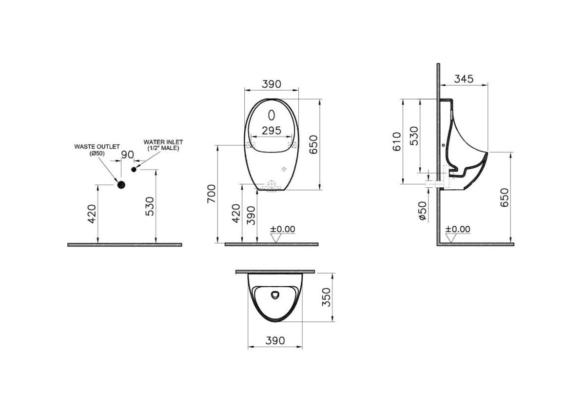 Писсуар VitrA Arkitekt Urinal (Аркитект Уринал) 5999B003-5555 настенный белый с сенсором антибактериальное покрытие Hygiene (Хайджн)