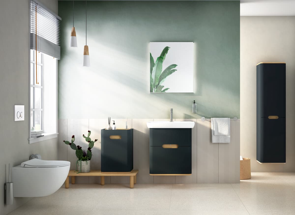 Тумба с раковиной для ванной VitrA Sento (Сенто) 60834 65 см матовая антрацит МДФ