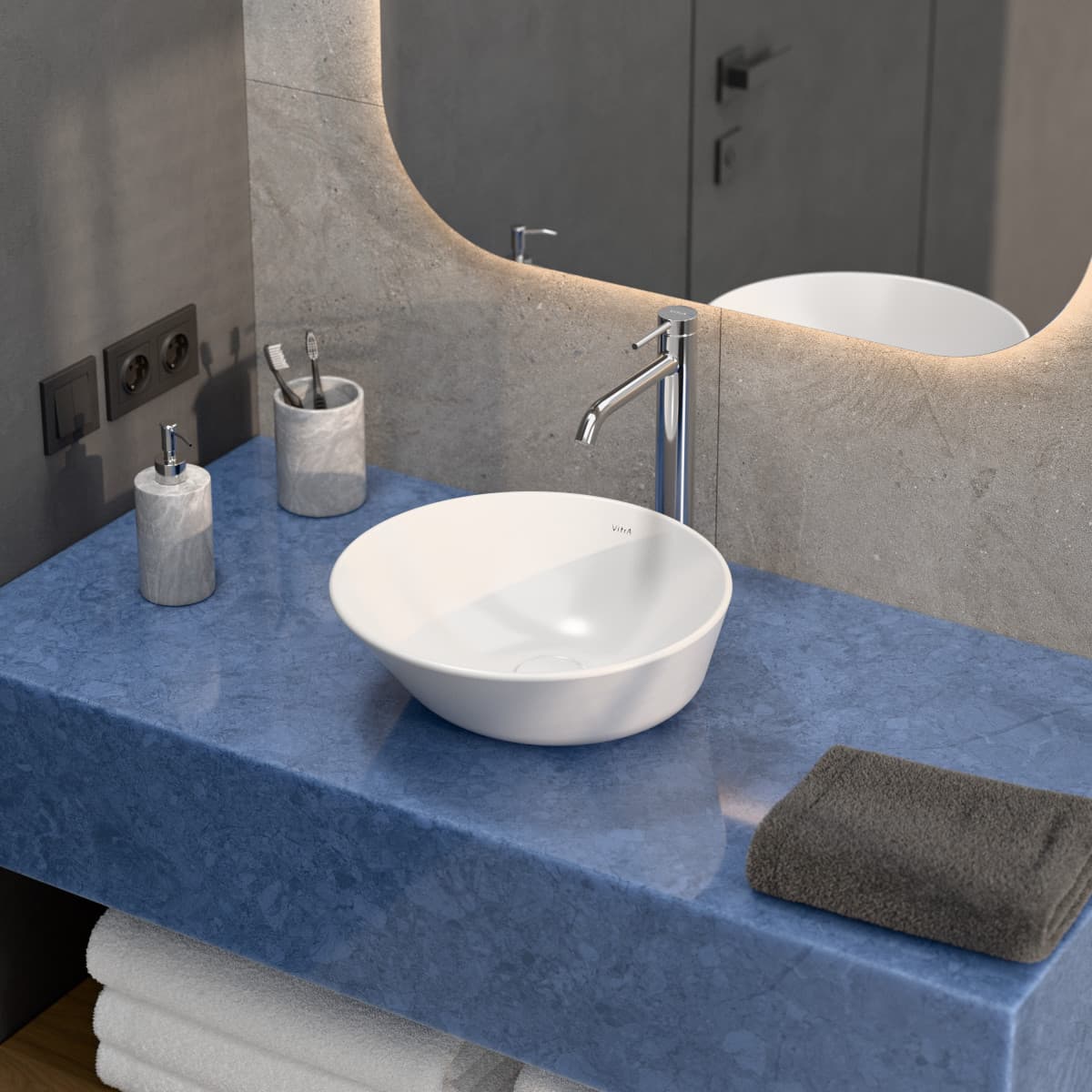 Раковина чаша VitrA Geo (Гео) 7421B003-0016 38 x 38 см накладная белая антибактериальное покрытие Hygiene (Хайджн)