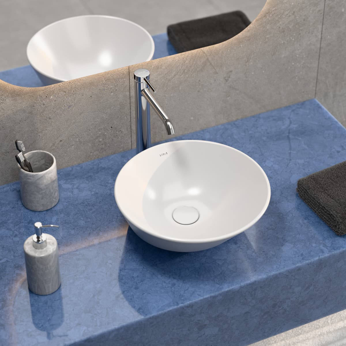Раковина чаша VitrA Geo (Гео) 7421B003-0016 38 x 38 см накладная белая антибактериальное покрытие Hygiene (Хайджн)
