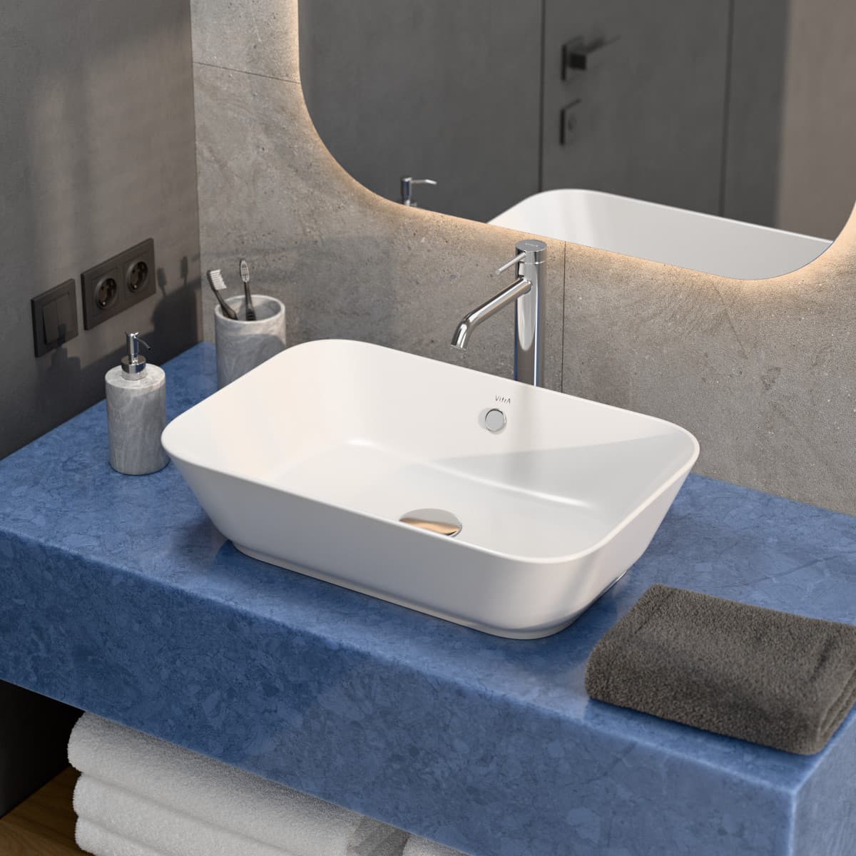 Раковина чаша VitrA Geo (Гео) 7425B003-0012 60 x 39 см накладная белая антибактериальное покрытие Hygiene (Хайджн)