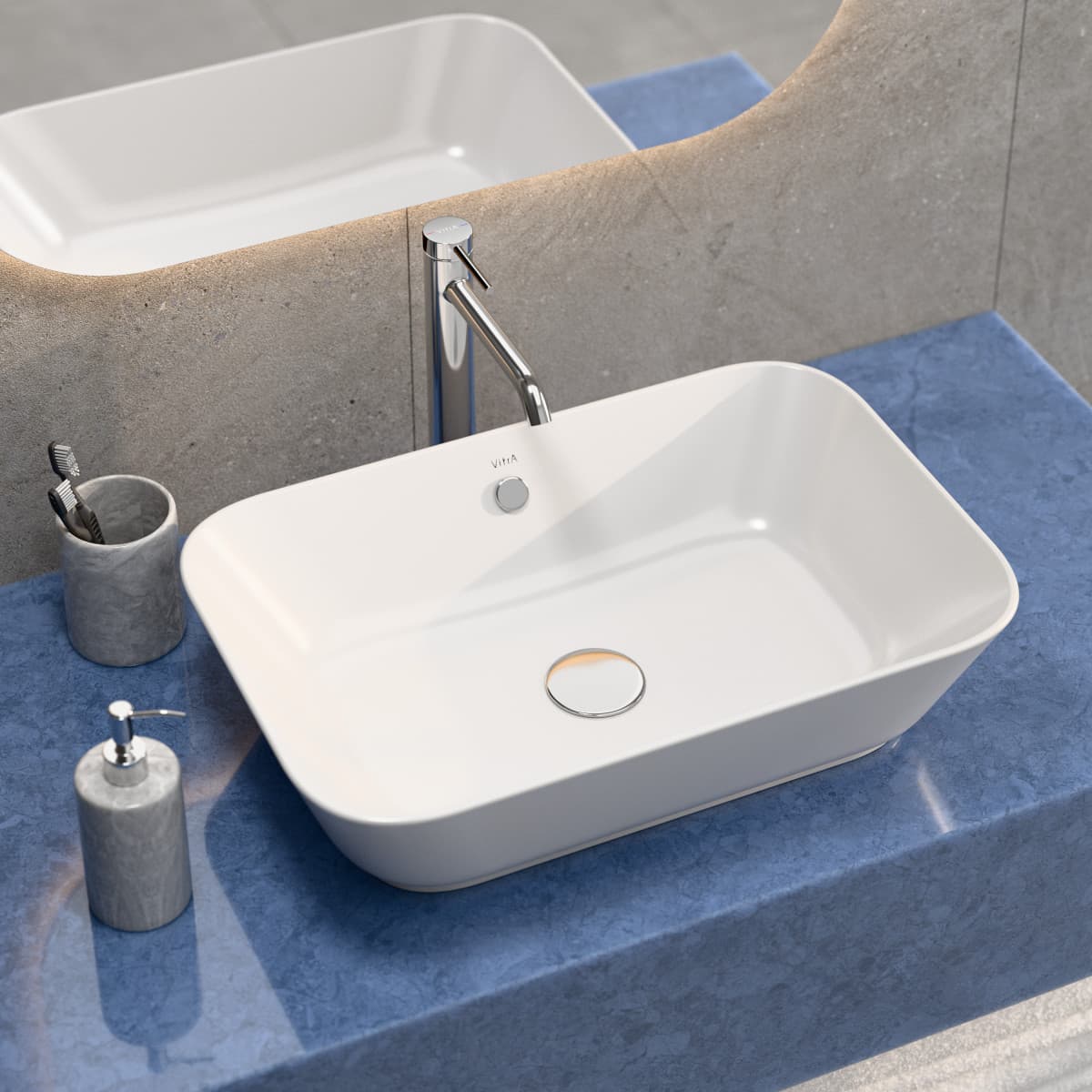 Раковина чаша VitrA Geo (Гео) 7425B003-0012 60 x 39 см накладная белая антибактериальное покрытие Hygiene (Хайджн)