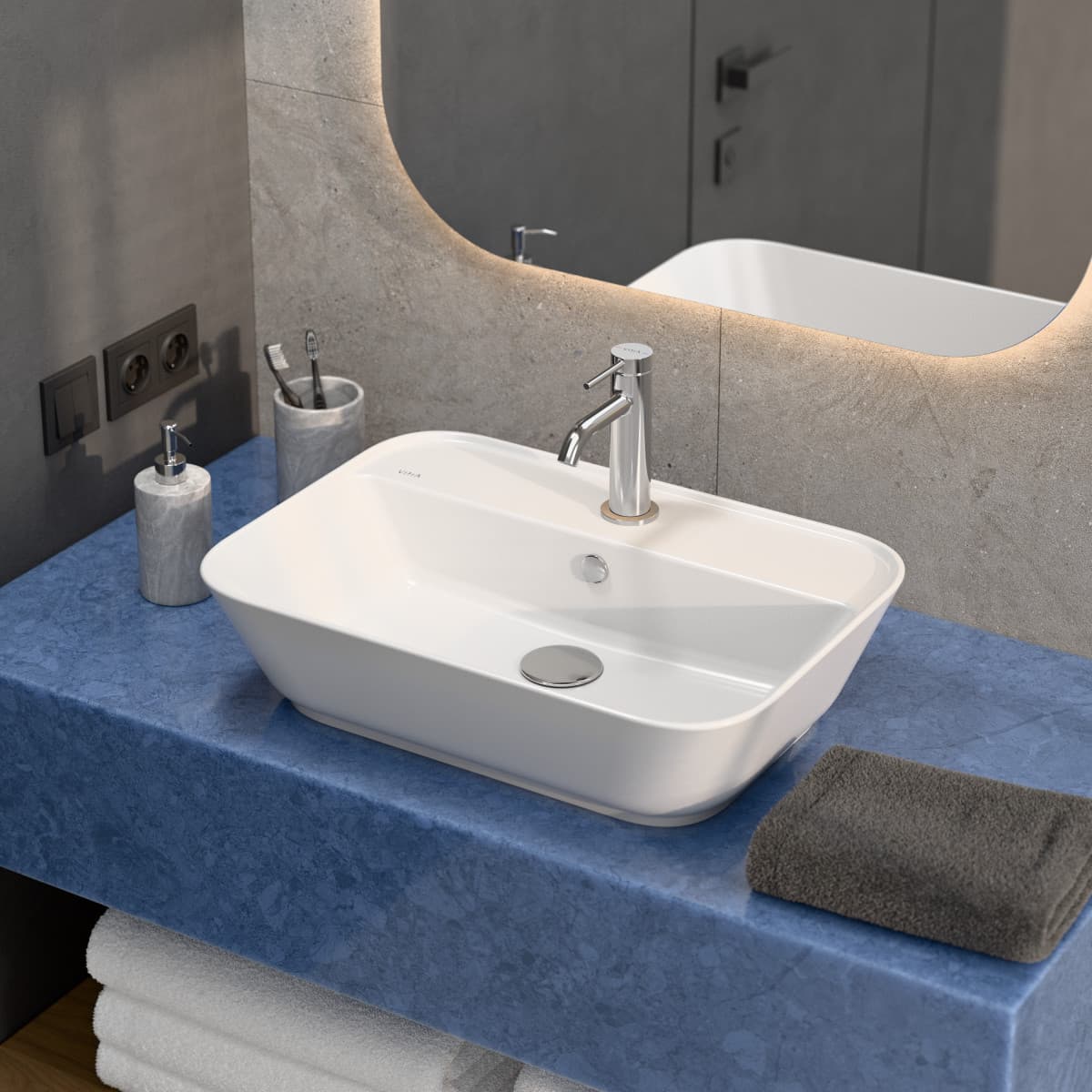 Раковина чаша VitrA Geo (Гео) 7426B003-0001 60 x 43 см накладная белая антибактериальное покрытие Hygiene (Хайджн)