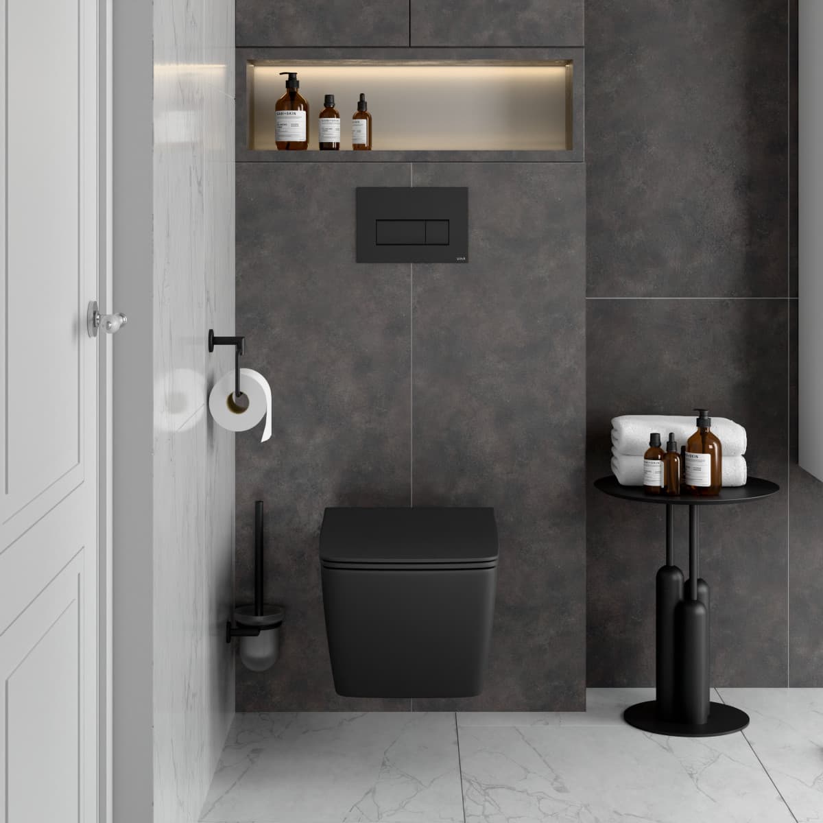 Подвесной унитаз VitrA Metropole (Метрополь) 7672B083-0101 безободковый Rim-ex (Рим-экс) матовый черный санитарный фарфор антибактериальное покрытие Hygiene (Хайджн)
