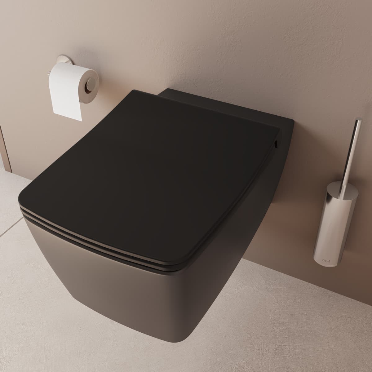 Подвесной унитаз VitrA Metropole (Метрополь) 7672B083-0101 безободковый Rim-ex (Рим-экс) матовый черный санитарный фарфор антибактериальное покрытие Hygiene (Хайджн)