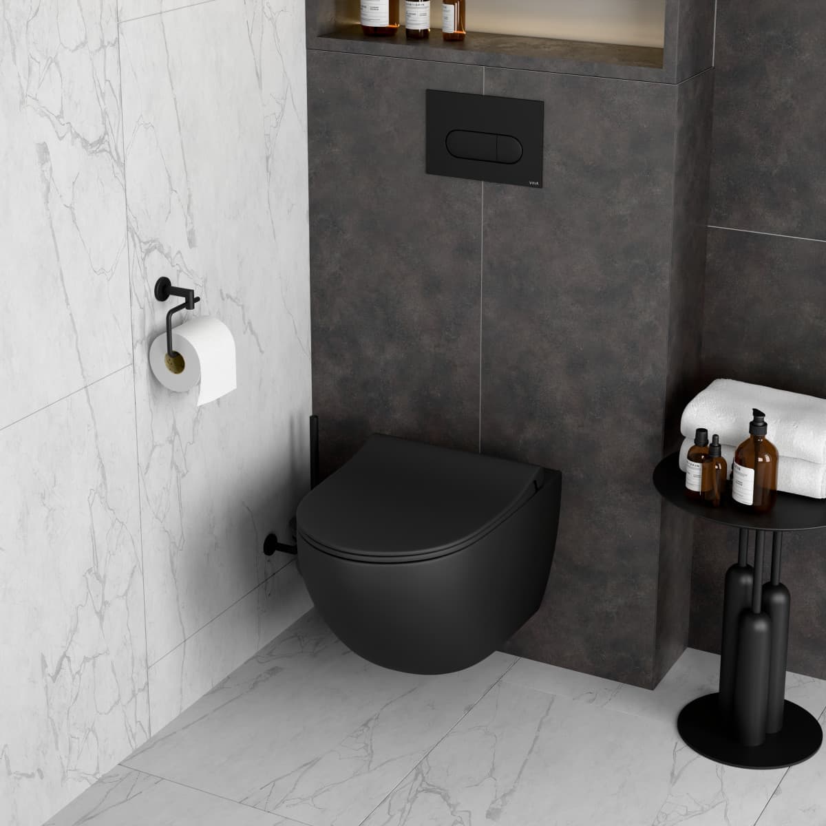 Подвесной унитаз VitrA Sento (Сенто) 7748B083-0101 безободковый Rim-ex (Рим-экс) матовый черный санитарный фарфор антибактериальное покрытие Hygiene (Хайджн)