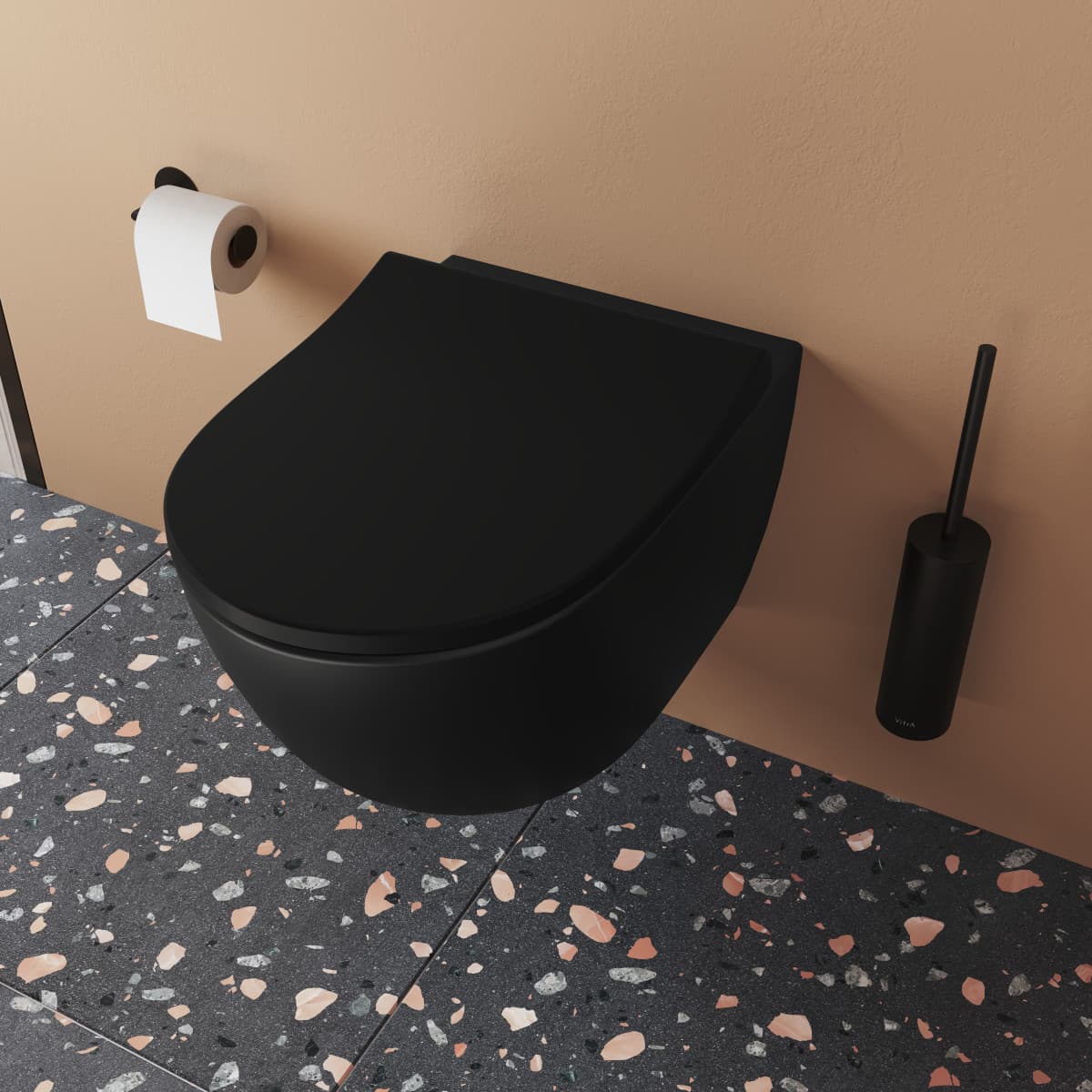 Подвесной унитаз VitrA Sento (Сенто) 7748B083-0101 безободковый Rim-ex (Рим-экс) матовый черный санитарный фарфор антибактериальное покрытие Hygiene (Хайджн)
