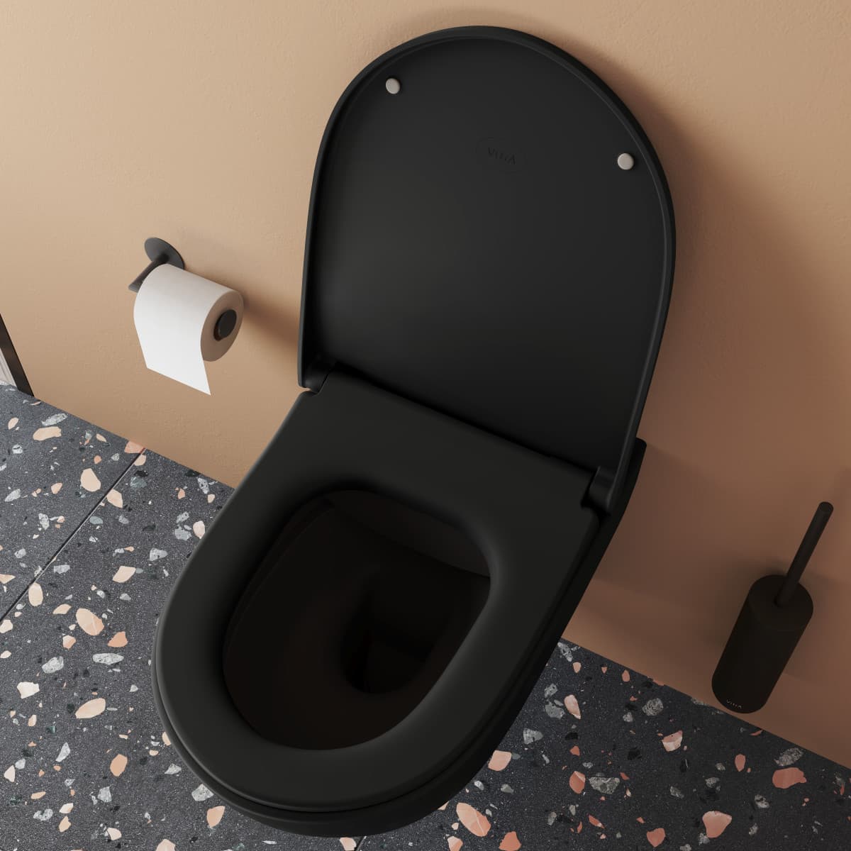 Подвесной унитаз VitrA Sento (Сенто) 7748B083-0101 безободковый Rim-ex (Рим-экс) матовый черный санитарный фарфор антибактериальное покрытие Hygiene (Хайджн)