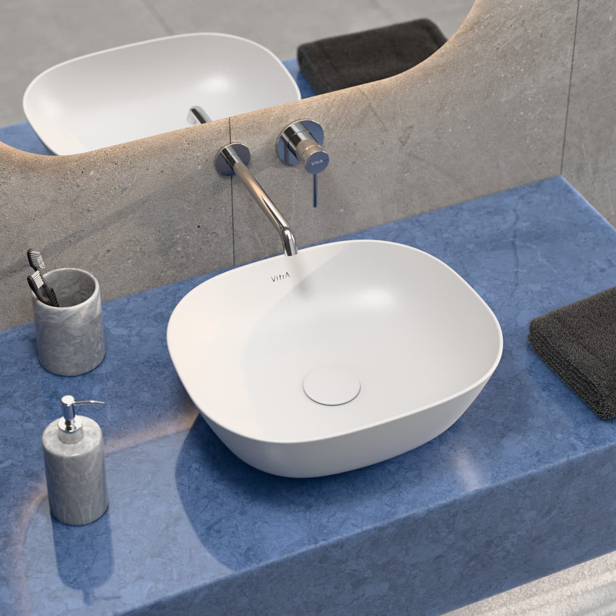 Раковина чаша VitrA Plural (Плюрал) 7810B401-0016 45 x 38 см накладная матовая белая антибактериальное покрытие Hygiene + Clean (Хайджн + Клин)