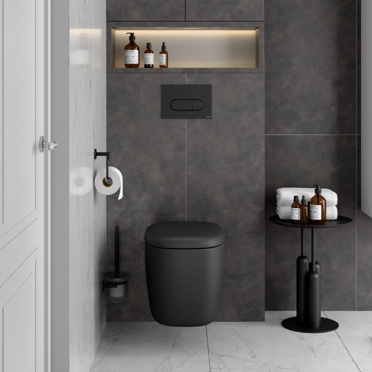 Подвесной унитаз VitrA Plural (Плюрал) 7830B483-0075 безободковый Rim-ex (Рим-экс) матовый черный санитарный фарфор антибактериальное покрытие Hygiene + Clean (Хайджн + Клин)