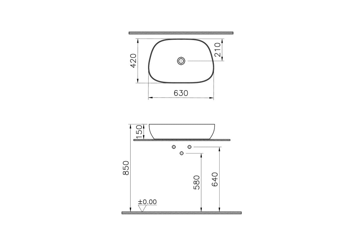 Раковина чаша VitrA Outline Recycled (Аутлайн Ресайклд) 7993B066-0016 63 x 42 см накладная матовая бежевая антибактериальное покрытие Hygiene (Хайджн)