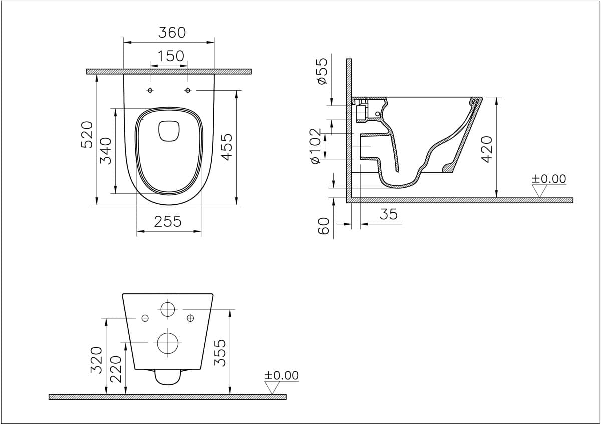 Подвесной унитаз VitrA M50 8302B003-6404 безободковый VortexFlush с сиденьем микролифт дюропласт белый санитарный фарфор