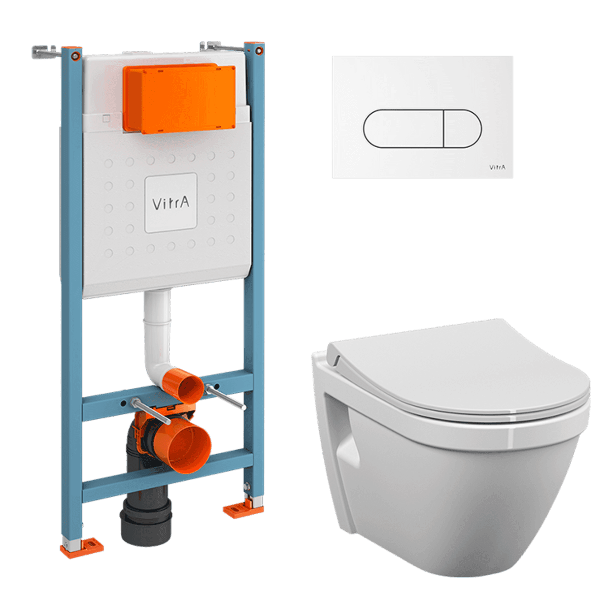 Инсталляция с унитазом VitrA S50 9003B003-7203 комплект 4 в 1 с сиденьем микролифт безободковый цвет клавиши глянцевый белый