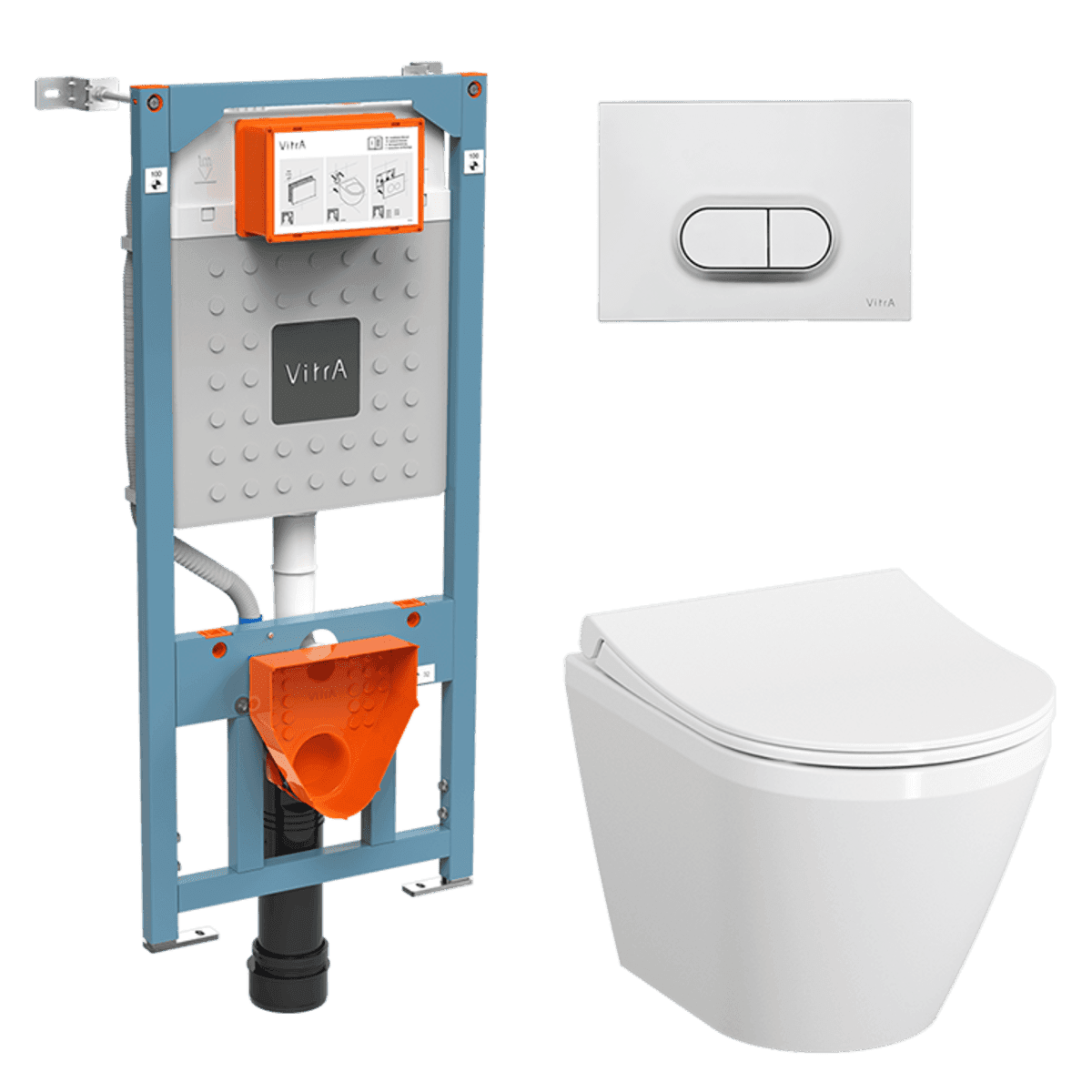 Инсталляция с унитазом VitrA Integra Round (Интегра Раунд) 9004B003-7202 комплект 4 в 1 с сиденьем микролифт безободковый цвет клавиши матовый хром