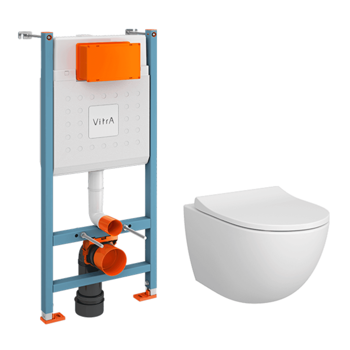 Инсталляция с унитазом VitrA Sento (Сенто) 9830B003-7211 комплект 3 в 1 с сиденьем микролифт безободковый