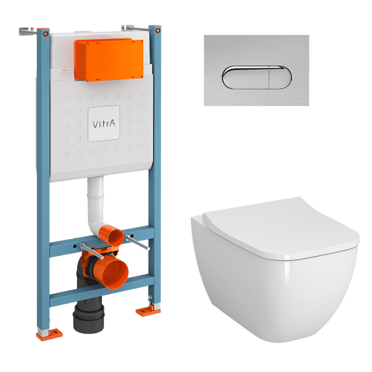 Инсталляция с унитазом VitrA Shift (Шифт) 9855B003-7206 комплект 4 в 1 с сиденьем микролифт безободковый Rim-ex (Рим-экс) цвет клавиши хром