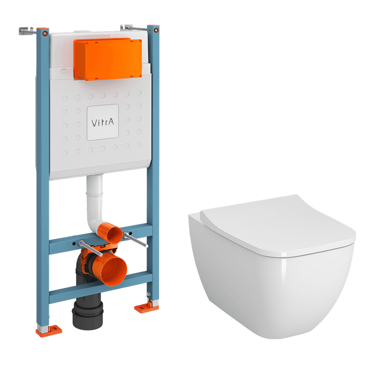 Инсталляция с унитазом VitrA Shift (Шифт) 9855B003-7207 комплект 3 в 1 с сиденьем микролифт безободковый Rim-ex (Рим-экс)