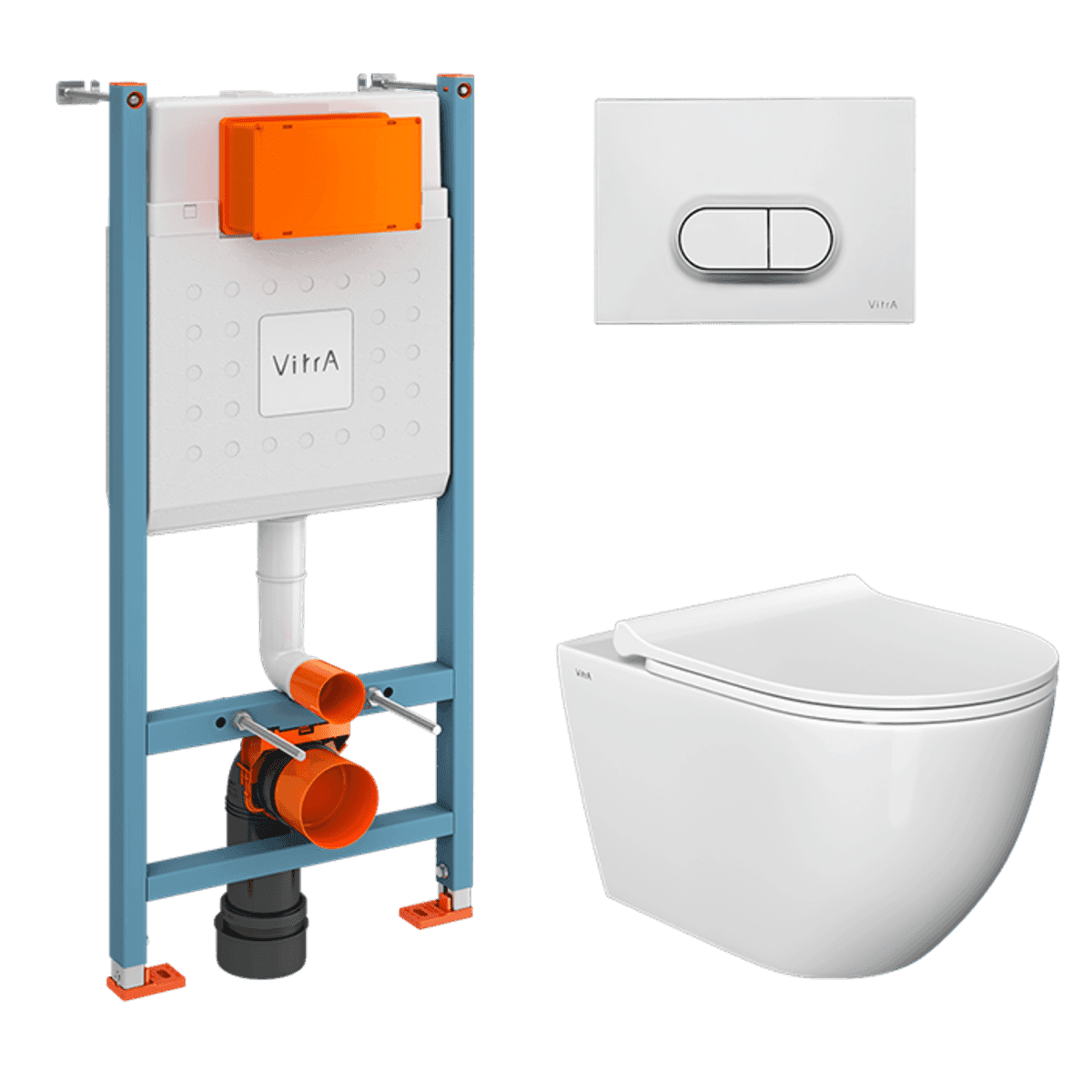 Инсталляция с унитазом VitrA Mia Round (Мия Раунд) 9856B003-7200 комплект 4 в 1 с сиденьем микролифт безободковый цвет клавиши матовый хром