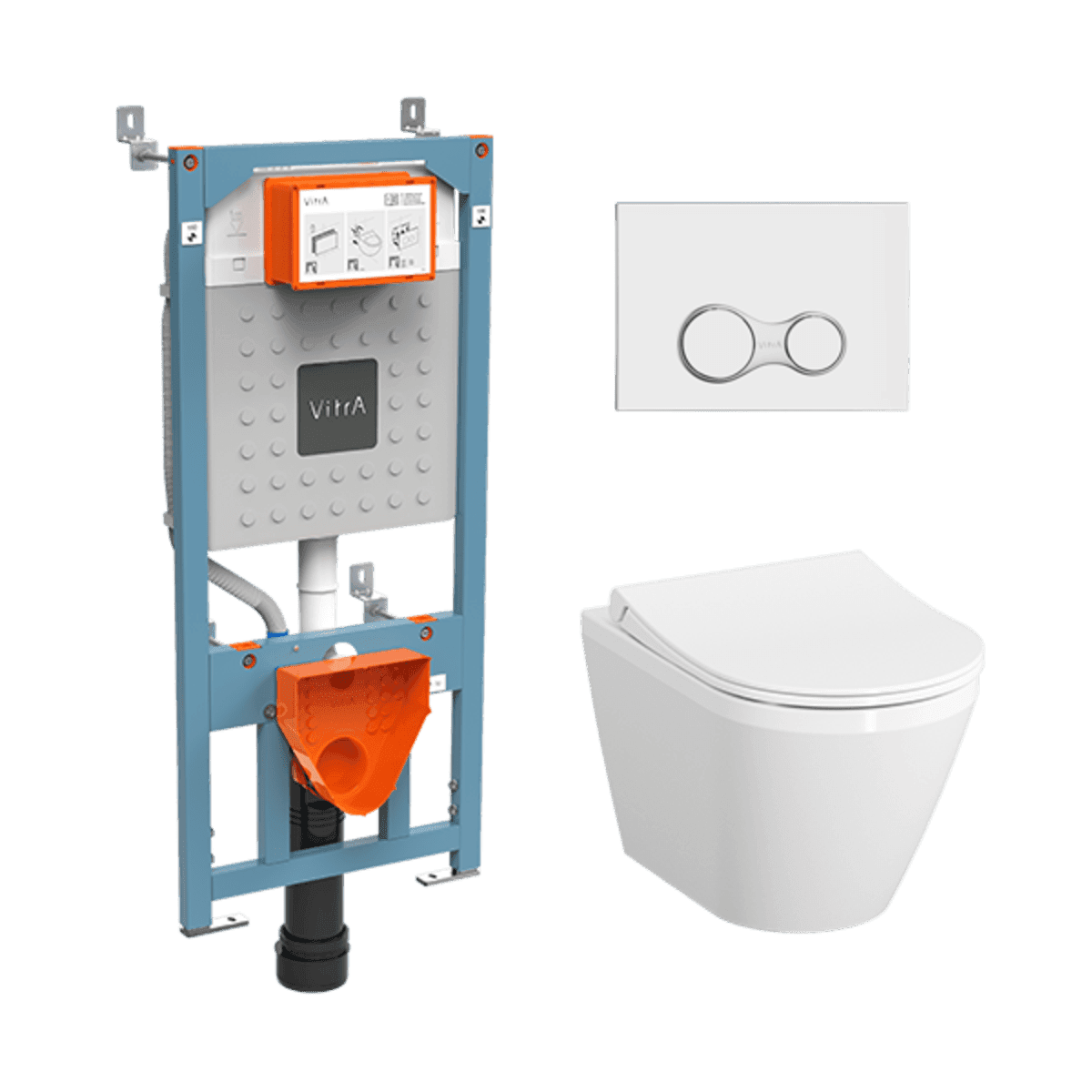 Инсталляция с унитазом VitrA Integra Round (Интегра Раунд) 9856B003-7205 комплект 4 в 1 с сиденьем микролифт безободковый цвет клавиши глянцевый хром