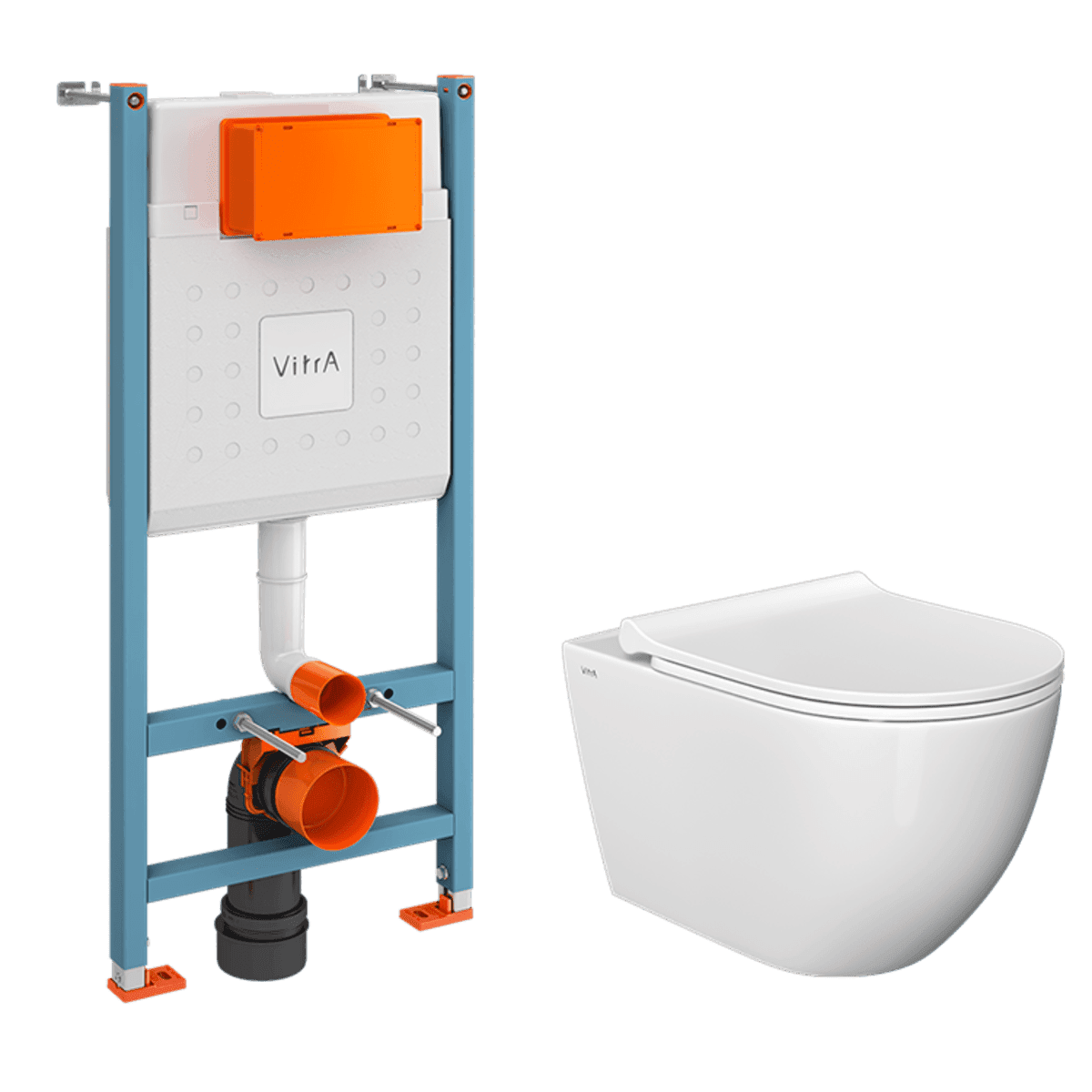 Инсталляция с унитазом VitrA Mia Round (Мия Раунд) 9873B003-7205 комплект 3 в 1 с сиденьем микролифт безободковый