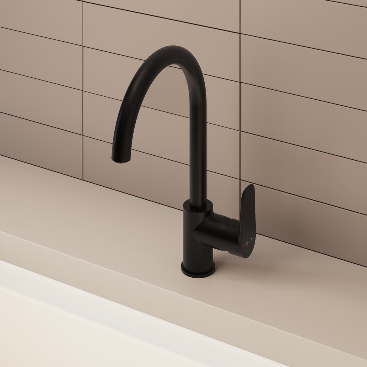 Смеситель для кухни VitrA Flow Soft (Флоу Софт) A4341936EXP с поворотным изливом однорычажный матовый черный латунь