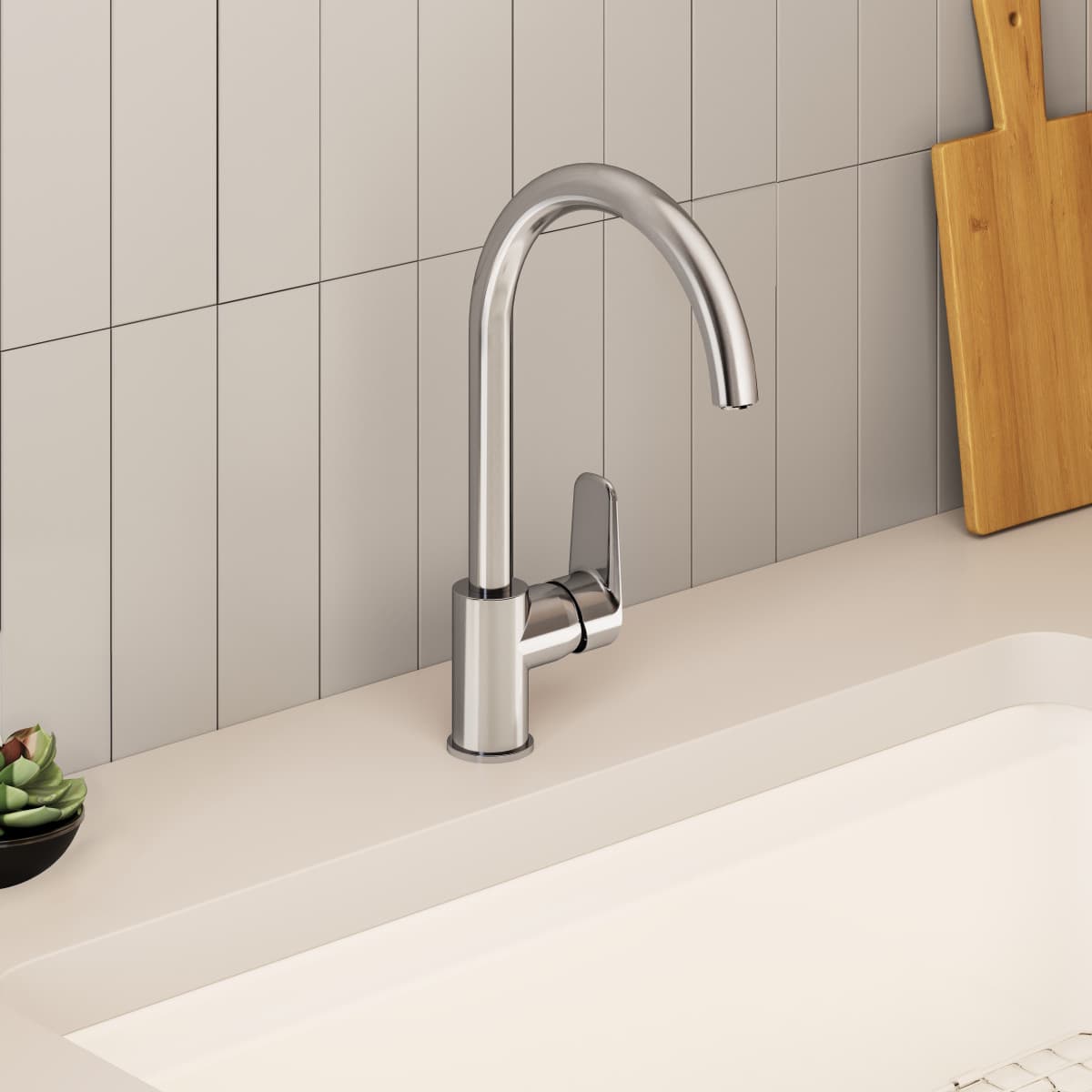 Смеситель для кухни VitrA Flow Soft (Флоу Софт) A43419EXP с поворотным изливом однорычажный хром латунь