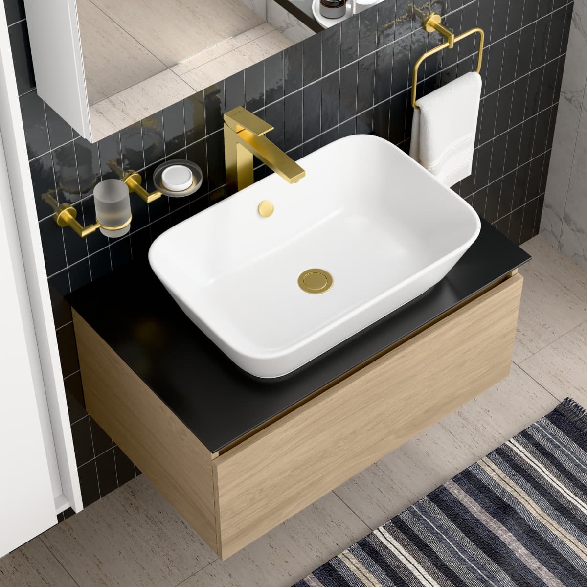 Смеситель для раковины-чаши VitrA Minimax S (Минимакс С)quare A4372425EXP однорычажный брашированное золото латунь