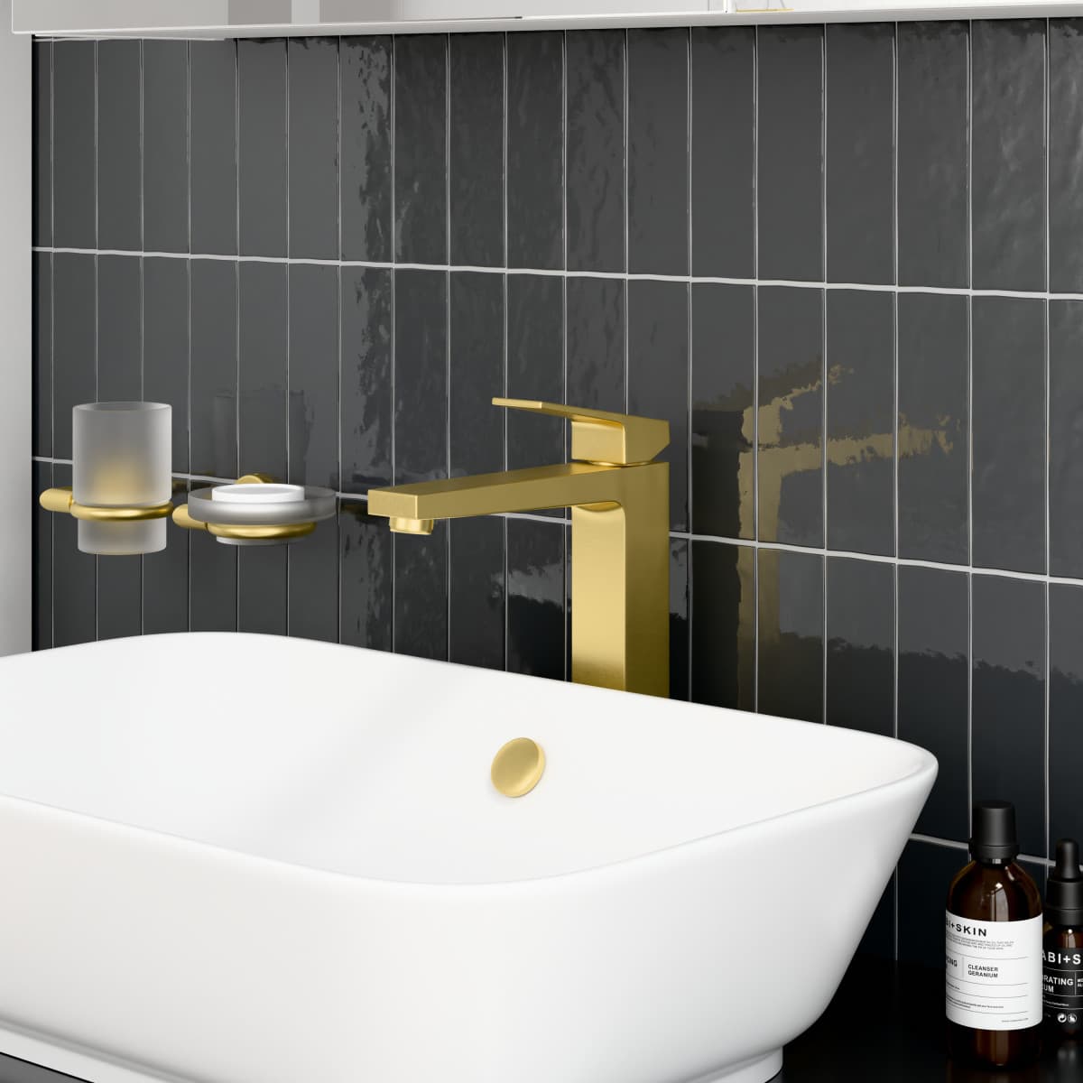 Смеситель для раковины-чаши VitrA Minimax S (Минимакс С)quare A4372425EXP однорычажный брашированное золото латунь