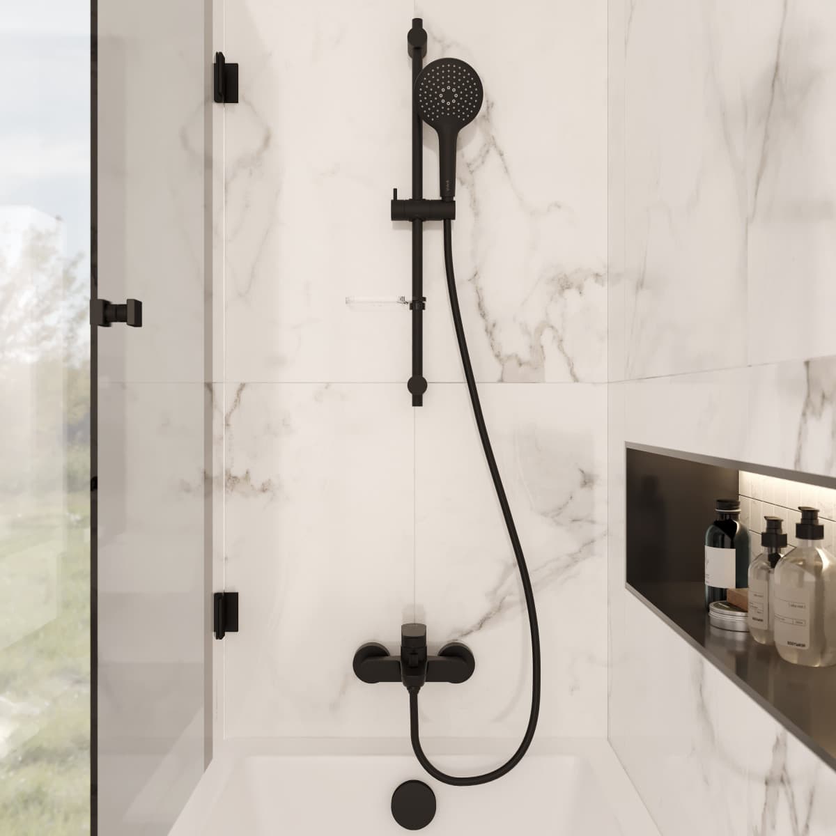 Душевая стойка VitrA Bliss (Блисс) A4574336EXP с ручным душем без смесителя с мыльницей матовая черная