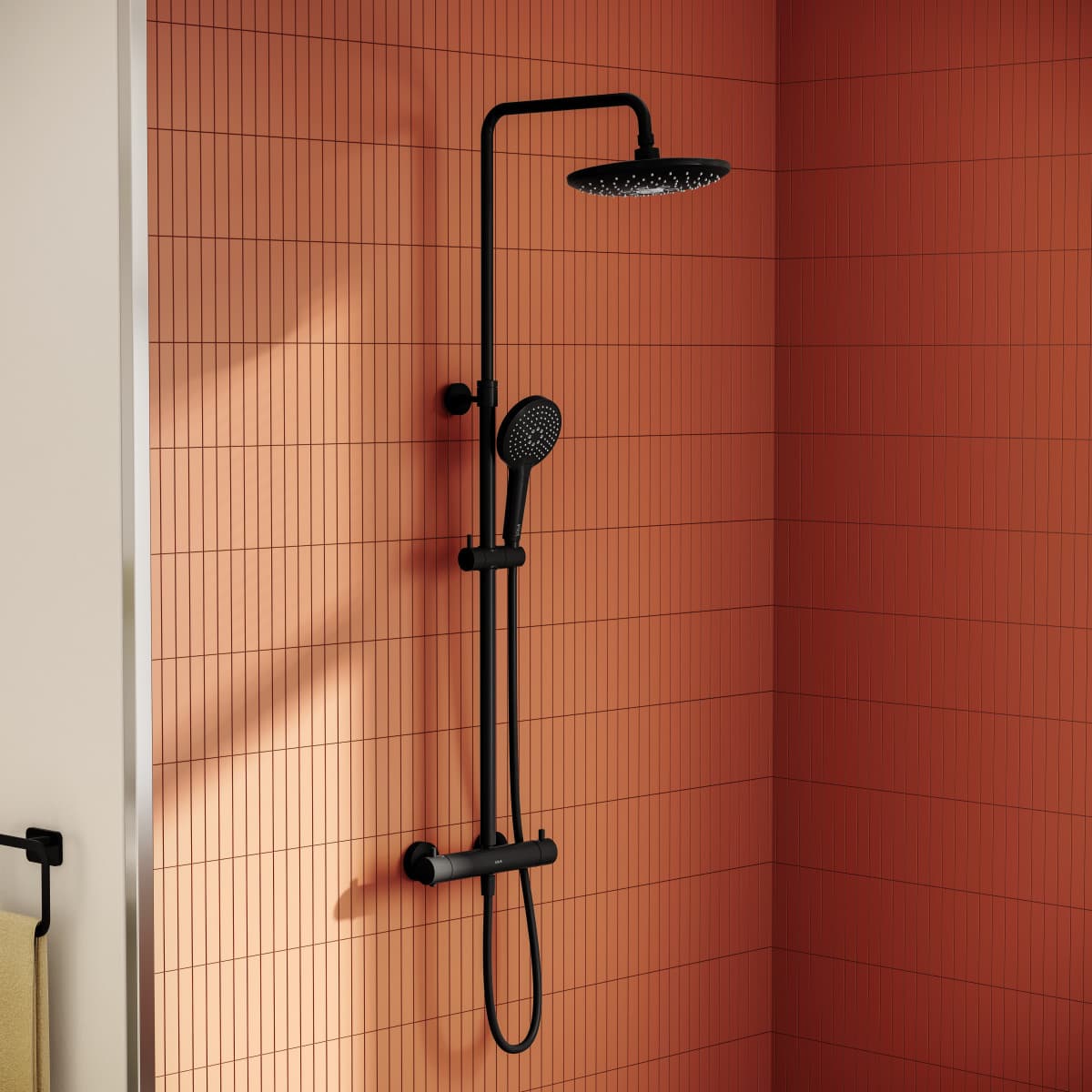 Душевая система VitrA Aquaheat A4720536EXP с термостатическим смесителем и ручным душем матовая черная латунь